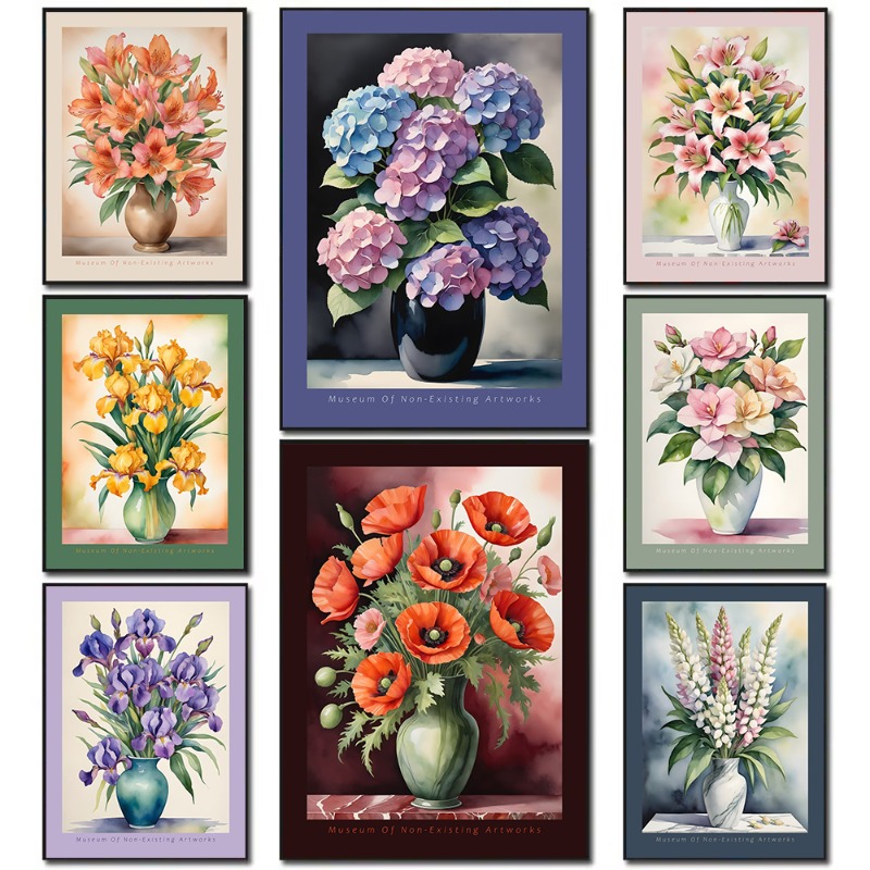 Home Decor Vase With Flowers - Watercolor Flowers in Vase – Minimalist