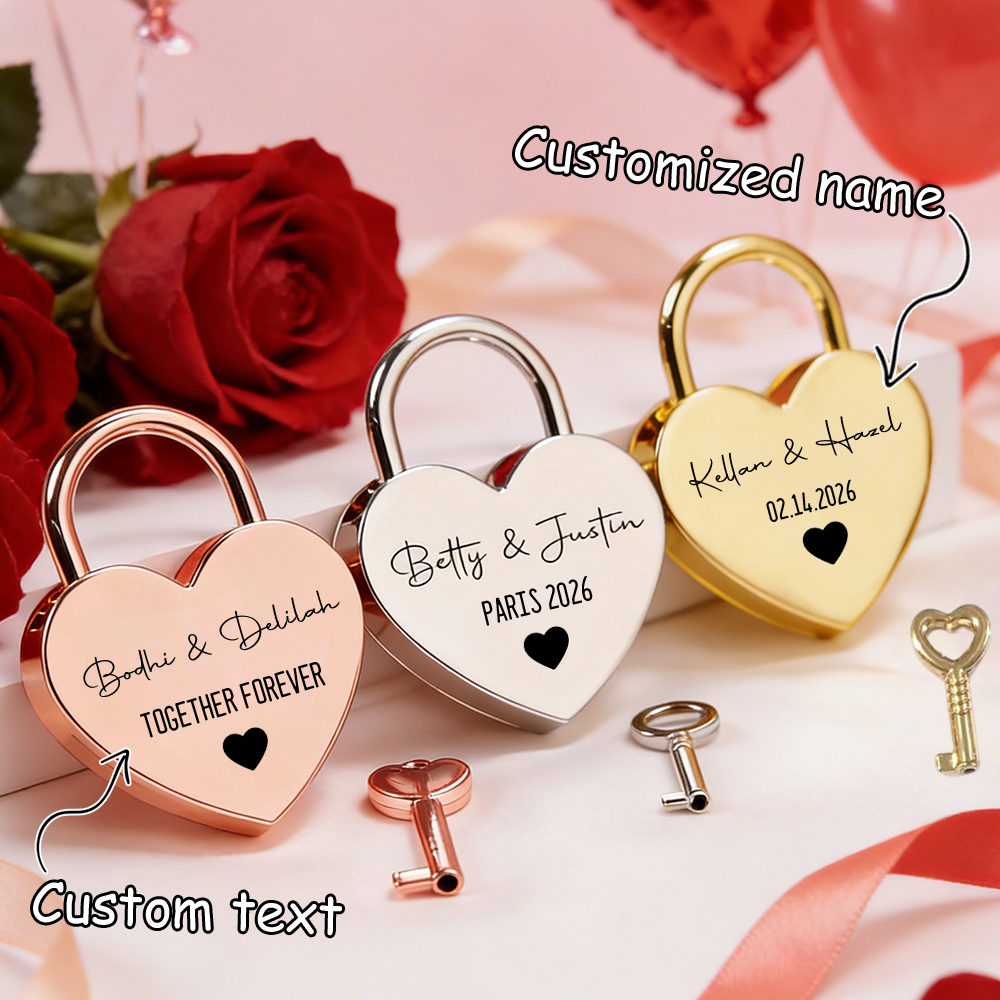 Home Decor Happy - Custom Name Heart-Shaped Padlock Personalized Name
