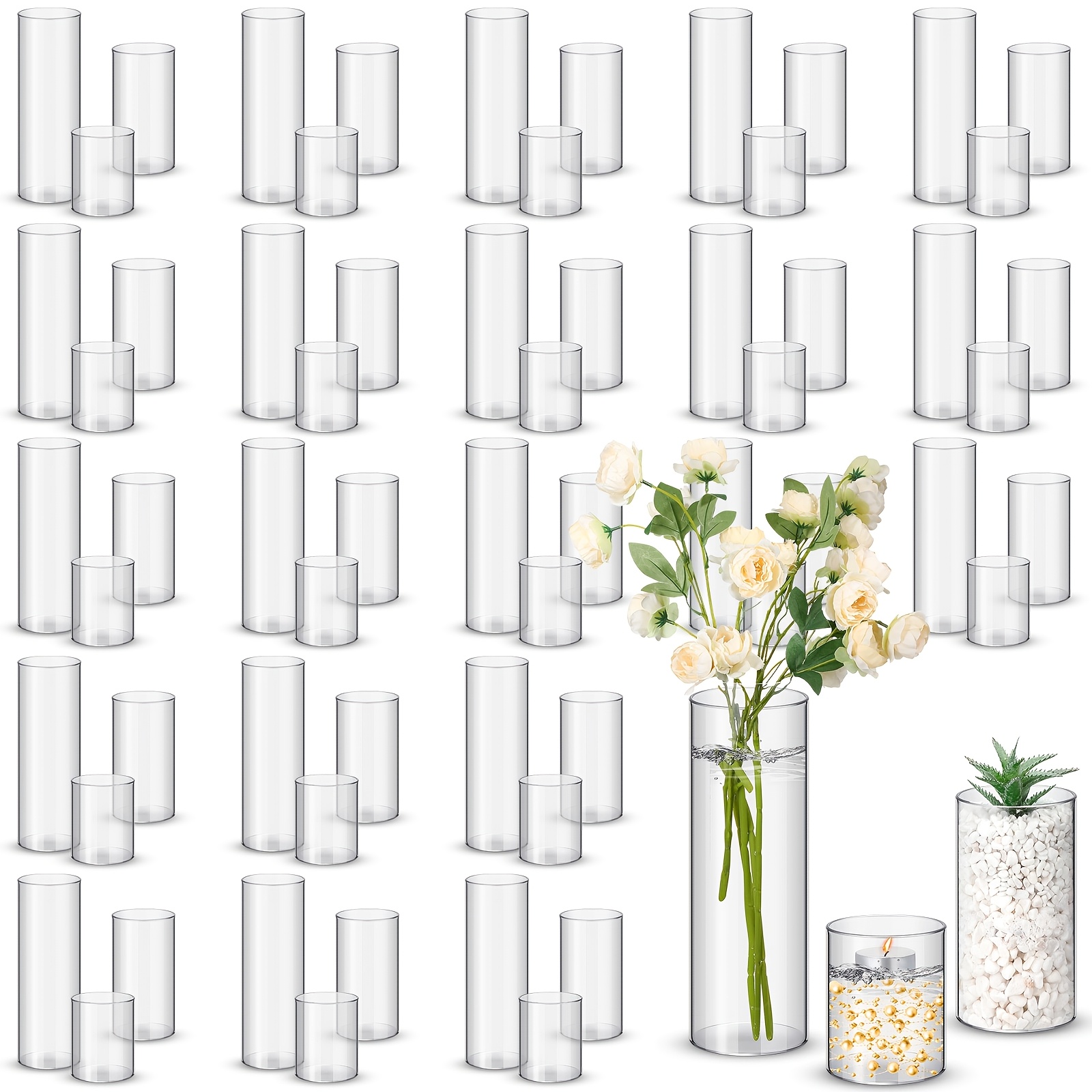 Home Decor Vase With Flowers - 60-Piece Clear Tall Cylinder Vase Set