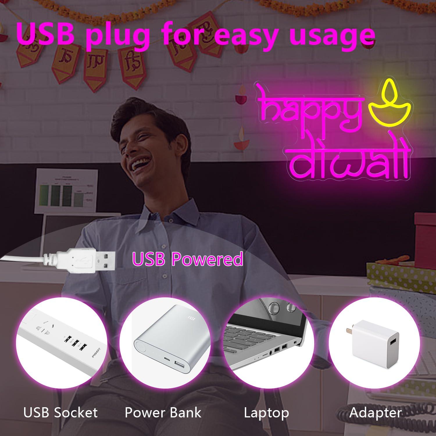 Happy Diwali Neon Sign USB Pow - Home Decor Happy avaliação e preço