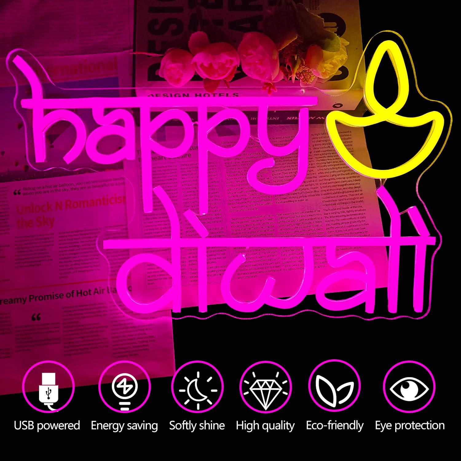 Happy Diwali Neon Sign USB Pow - Home Decor Happy avaliação e preço