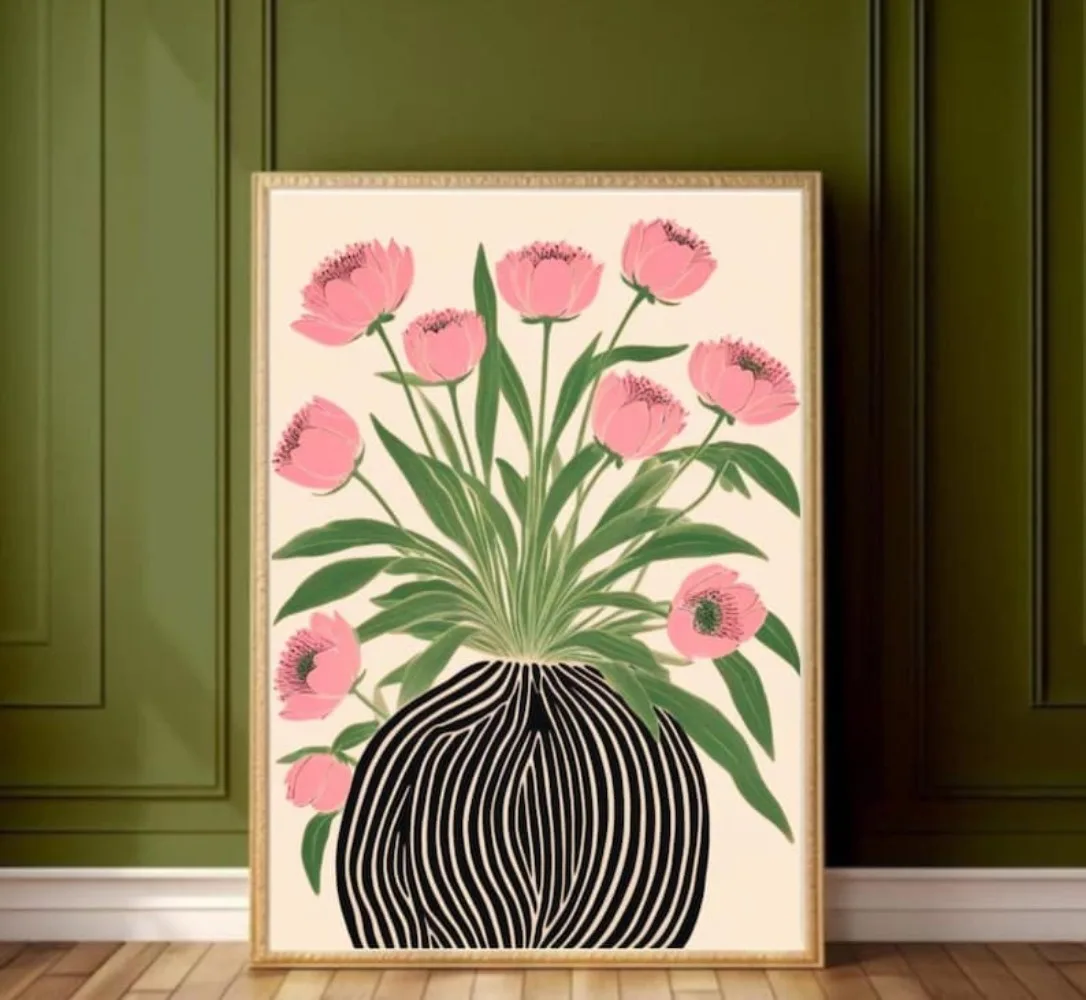 A Frameless Floral Poster,Mati - Home Decor Vase With Flowers avaliação e preço