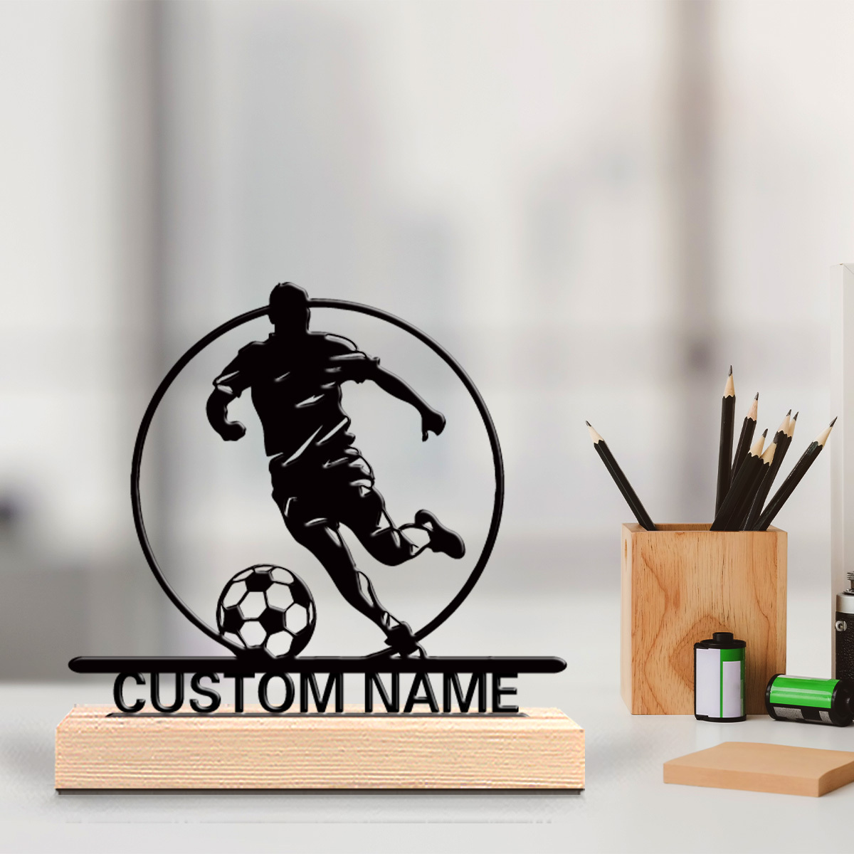 Custom Soccer Player Metal Sta - Home Decor Happy avaliação e preço