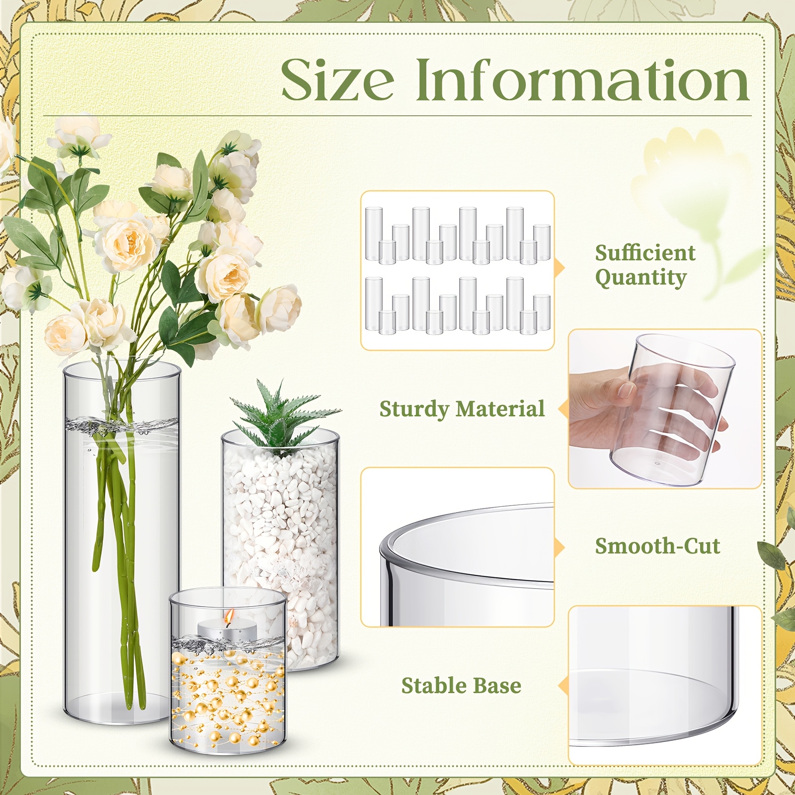 60-Piece Clear Tall Cylinder V - Home Decor Vase With Flowers avaliação e preço