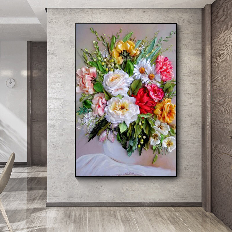 Canvas Painting Flowers Print  - Home Decor Vase With Flowers avaliação e preço