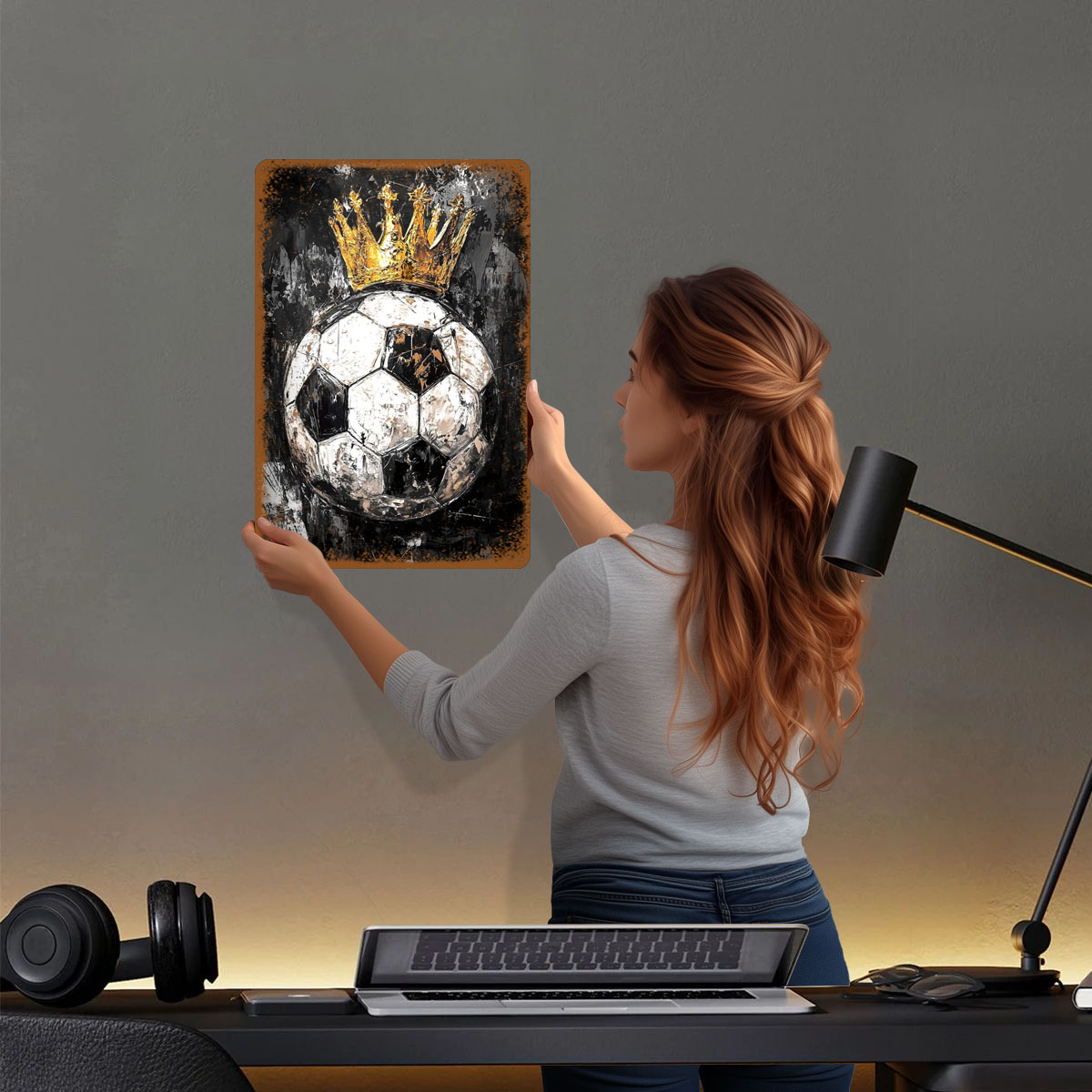 Soccer King Vector Art Tinplat - Home Decor Vector avaliação e preço