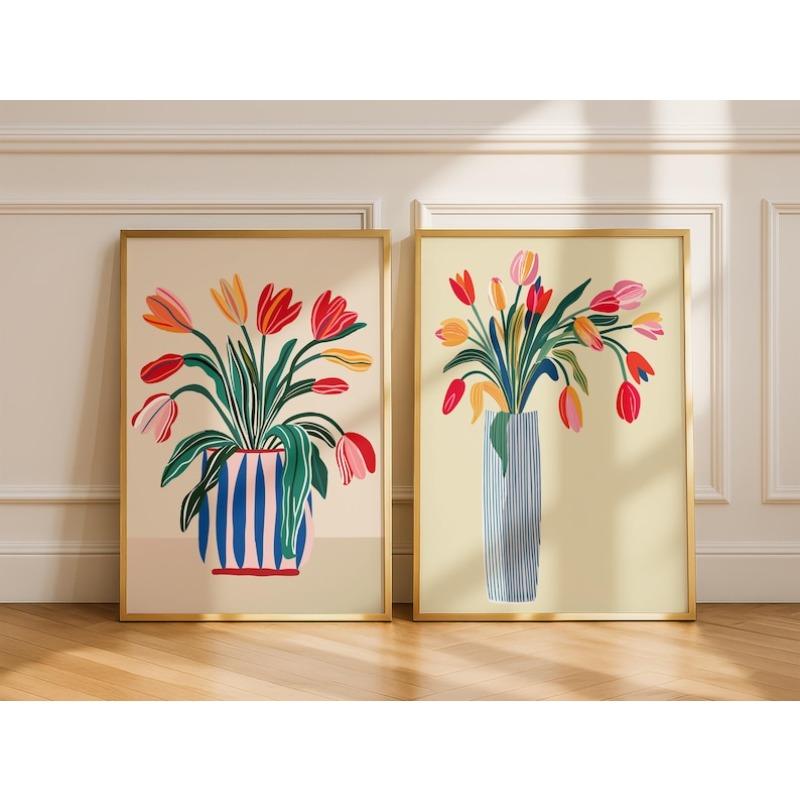 2pcs Tulip Flowers Canvas Wall - Home Decor Vase With Flowers avaliação e preço