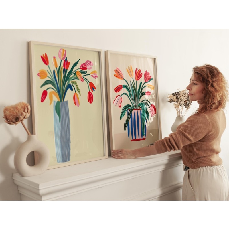 2pcs Tulip Flowers Canvas Wall - Home Decor Vase With Flowers avaliação e preço
