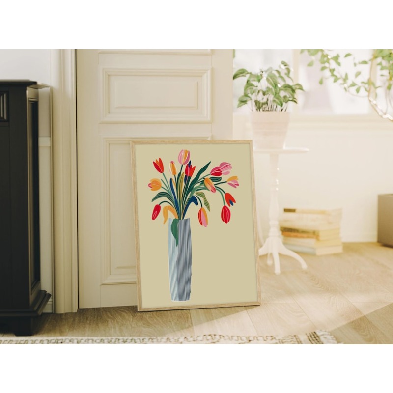 2pcs Tulip Flowers Canvas Wall - Home Decor Vase With Flowers avaliação e preço