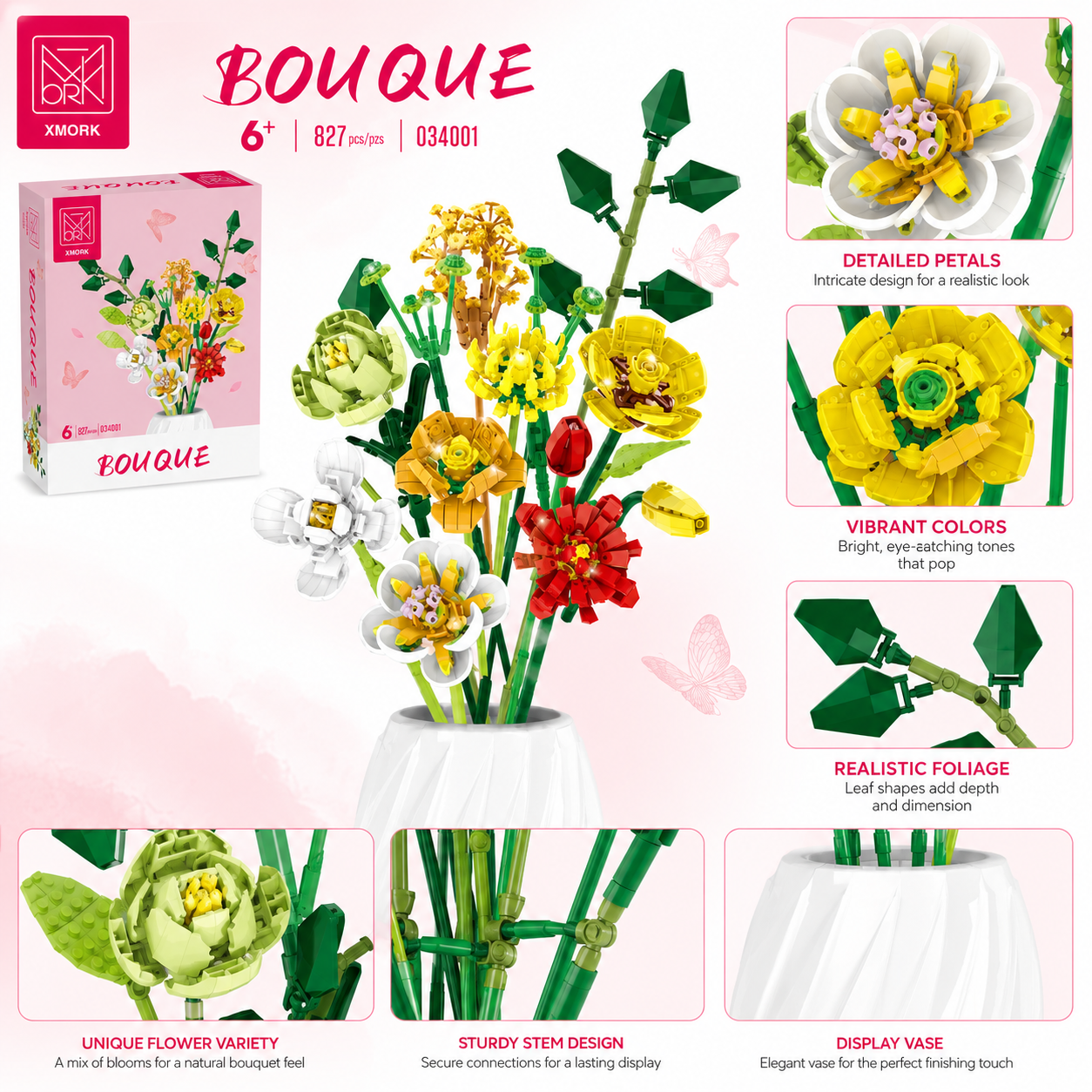 Bouquet Flower Building Blocks - Home Decor Vase With Flowers avaliação e preço