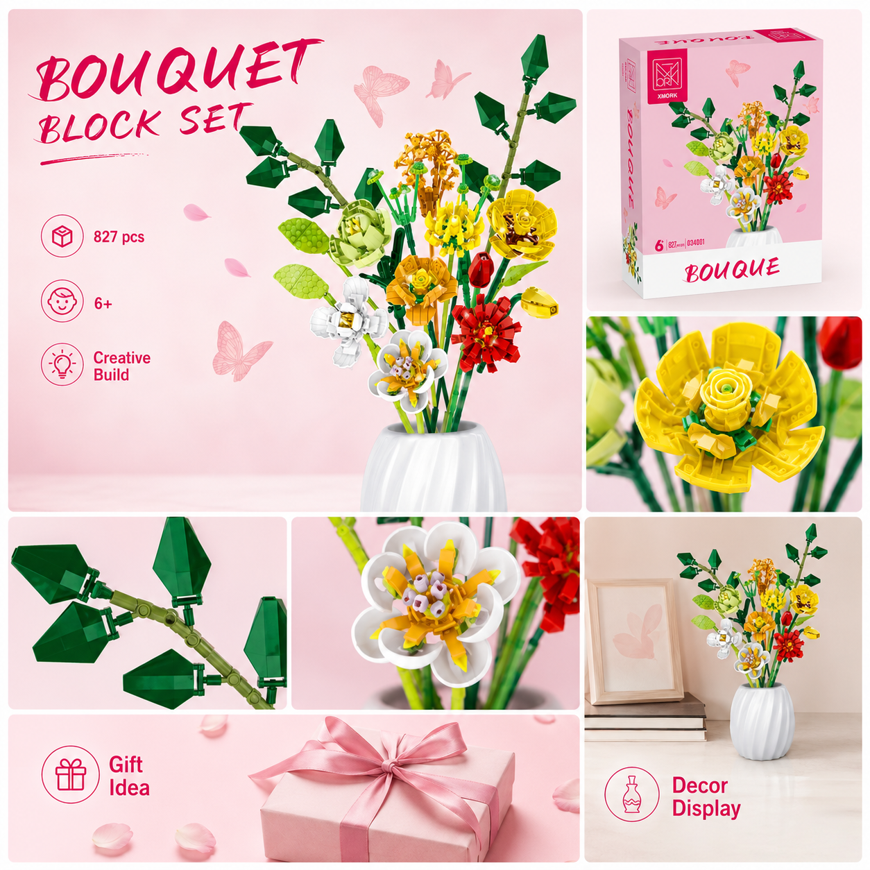 Bouquet Flower Building Blocks - Home Decor Vase With Flowers avaliação e preço