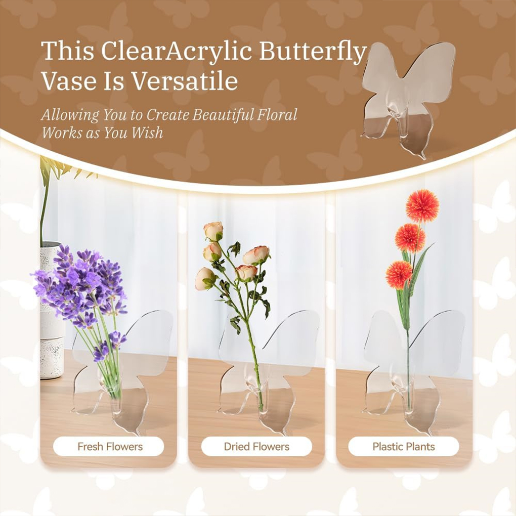 Transparent Butterfly Acrylic  - Home Decor Vase With Flowers avaliação e preço